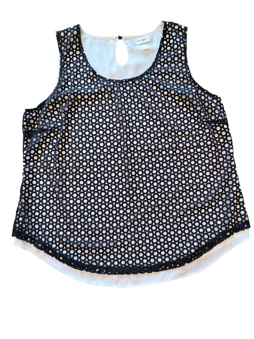 Black White Underlay Geometric Mesh Layered Tank Top XL By Dressbarn